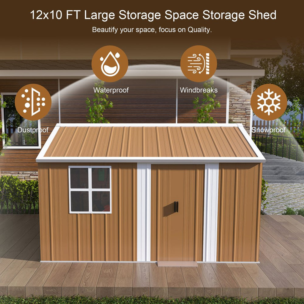 English Elm 12x10 Galvanized Steel Outdoor Storage Shed Weatherproof Backyard Garden Tool Organizer W2700S00064