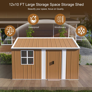 English Elm 12x10 Galvanized Steel Outdoor Storage Shed Weatherproof Backyard Garden Tool Organizer W2700S00064