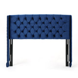 Christopher Knight Home® - Noble House - Lidia Full/Queen Tufted Wingback Velvet Headboard, Navy Blue And Black