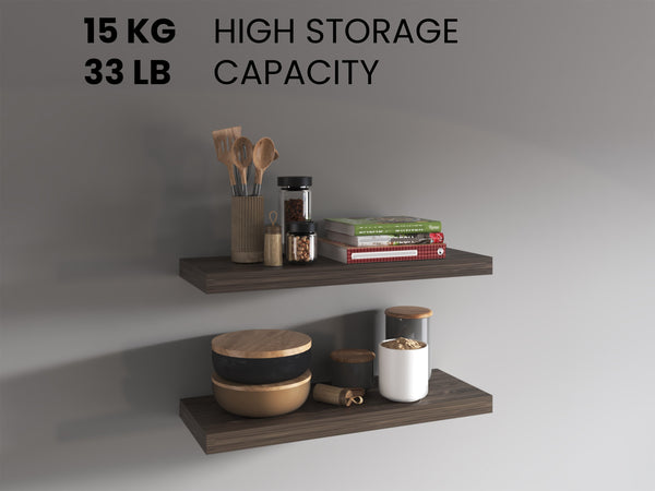 English Elm Floating Shelves - Set Of 2 Walnut Finish, Modern Design For Home Decor & Space-Saving Solutions B097P250926
