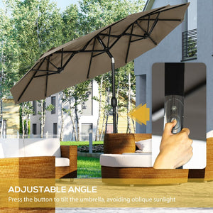 English Elm Outsunny 9.5' Double-Sided Patio Umbrella With Push Button Tilt, Durable Canopy & 12 Ribs For Shade W2225P200477-GIGA