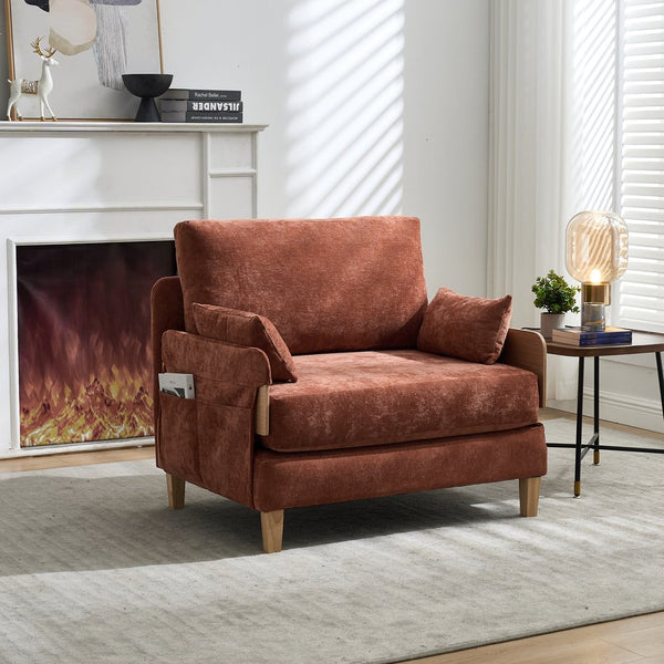 English Elm Foldable sofa bed recliner with three pillows, 3-in-1 convertible sleeper for small spaces, mid-century modern comfort Orange W395P290558