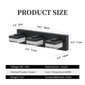 English Elm Modern 3-Light Led Vanity Fixture - Matte Black & Acrylic Over Mirror Light For Contemporary Spaces W2312P374905