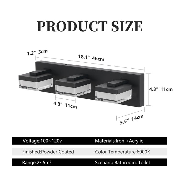 English Elm Modern 3-Light Led Vanity Fixture - Matte Black & Acrylic Over Mirror Light For Contemporary Spaces W2312P374905