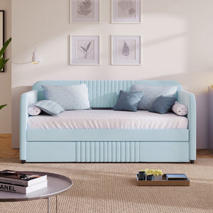 English Elm Upholstered Velvet Twin Daybed with Pull Out Trundle Sofa for Guest or Kids Room LP100127AAC