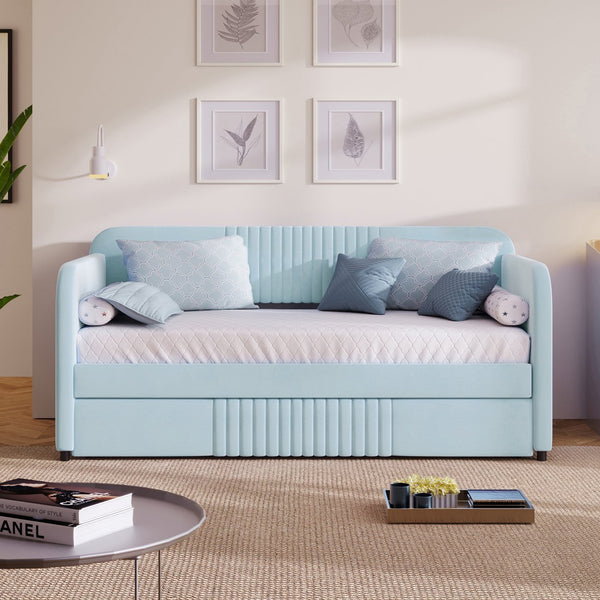 English Elm Upholstered Velvet Twin Daybed with Pull Out Trundle Sofa for Guest or Kids Room LP100127AAC