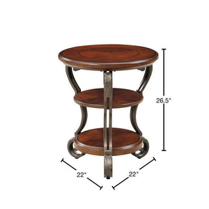 English Elm Traditional Elegant Brown Cherry Side Table with Ornate Scroll Legs and Open Shelf for Living Room Decor Brown Multi 27 L x 27 W x 7 H B011P203062