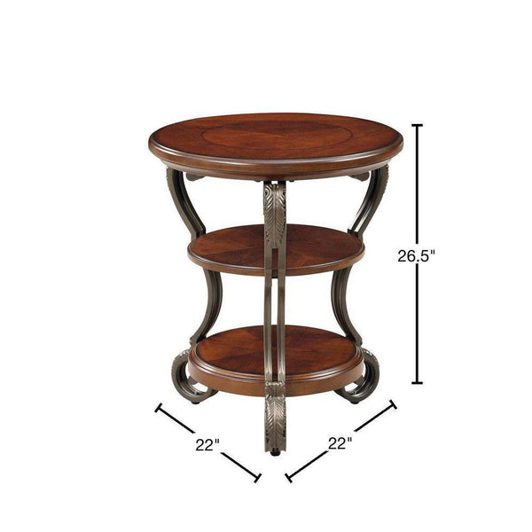 English Elm Traditional Elegant Brown Cherry Side Table with Ornate Scroll Legs and Open Shelf for Living Room Decor Brown Multi 27 L x 27 W x 7 H B011P203062