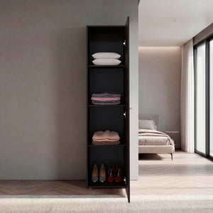 English Elm Deftones Tall Narrow Wenge Cabinet Four Shelves Slim Floor to Ceiling Bedroom Storage B128P485414