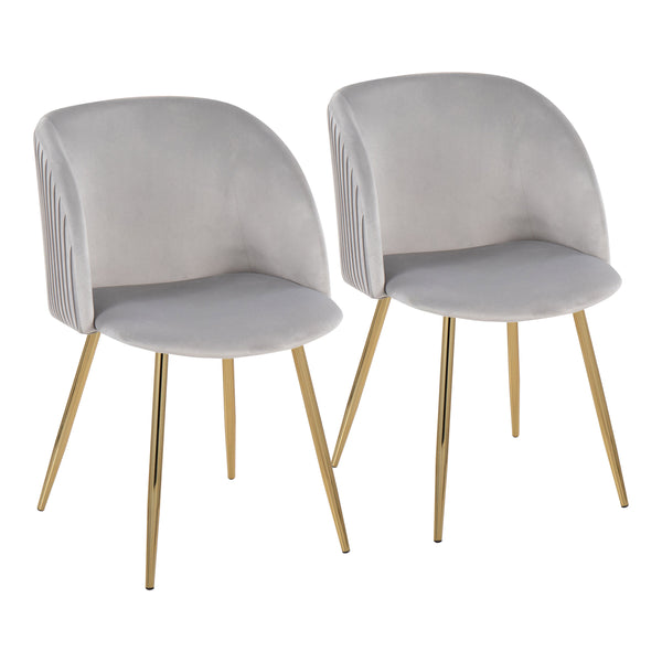 English Elm Fran Pleated Contemporary Chair Set Of 2 - Luxurious Silver Velvet & Gold Metal Legs For Dining Style B202P223529
