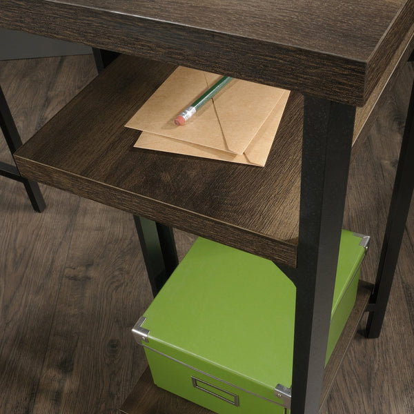 English Elm L-Shaped Desk: Stylish Brown Finish With Adjustable Shelves And Hidden Compartments For Versatility B356P367890