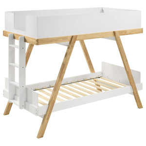 English Elm Hicks Twin-Over-Twin Bunk Bed White Wood Frame with Encircled Upper Bunk, Ladder for Sleepovers and Guests B062S01107