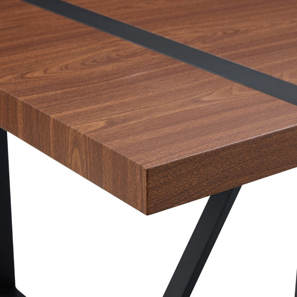 English Elm Table Set – Industrial Walnut Dining Table With 8 Brown Tech Fabric Chairs & Black Metal Legs, 71"X39" W1151S02440-GIGA