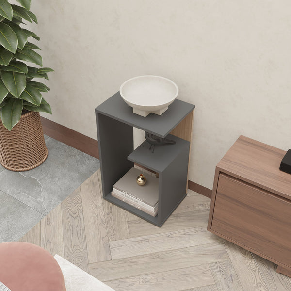 English Elm Fm Furniture Vega Melamine Side Table With Open Storage – Modern Matt Grey & Light Oak Design B128P293875