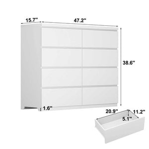 English Elm 8 Drawer Tall Chest Slim Particleboard Build Smooth Gliding Storage for Bedroom Closet White W409S00030