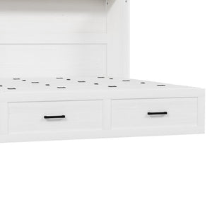 English Elm Queen Murphy Cabinet Bed Farmhouse White Foldable Platform with Storage and Charging N733S237837W