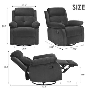 English Elm Small Rocker Swivel Recliner Chair with 360° Swivel, 30° Rocking & Adjustable Recline for Comfort Dark Gray T3623P379695