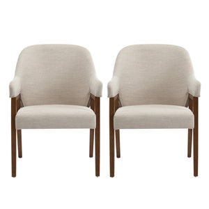 English Elm Modern Rubberwood Dining Chair Set Sculptural Curved Back Upholstered Seat Walnut Frame N768P391131B