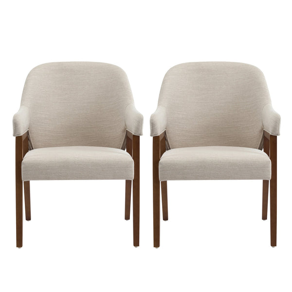 English Elm Modern Rubberwood Dining Chair Set Sculptural Curved Back Upholstered Seat Walnut Frame N768P391131B