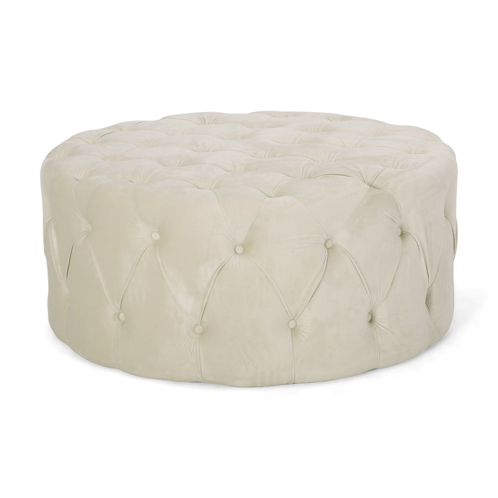 English Elm Ottoman Oversized Velvet Square Tufted Cocktail Piece for Glam Living Room Decor Beige 69074.00BGE