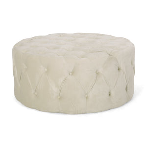 English Elm Ottoman Oversized Velvet Square Tufted Cocktail Piece for Glam Living Room Decor Beige 69074.00BGE