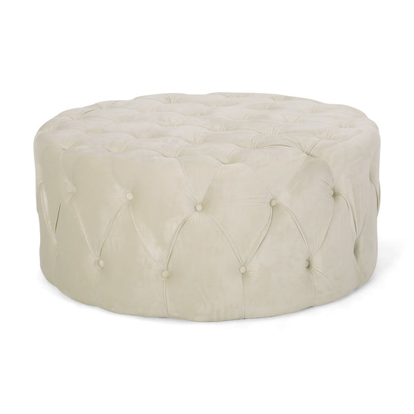 English Elm Ottoman Oversized Velvet Square Tufted Cocktail Piece for Glam Living Room Decor Beige 69074.00BGE