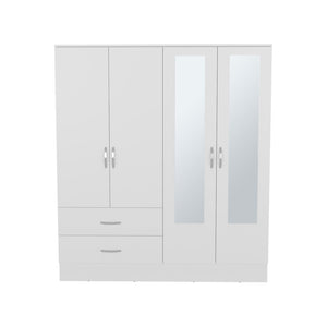 English Elm Armoire Ron White Mirrored Double Door Wardrobe with Drawers, Rods & Shelves – Space-Saving Quality B092S00295