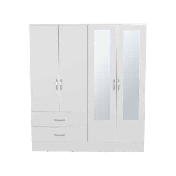 English Elm Armoire Ron White Mirrored Double Door Wardrobe with Drawers, Rods & Shelves – Space-Saving Quality B092S00295