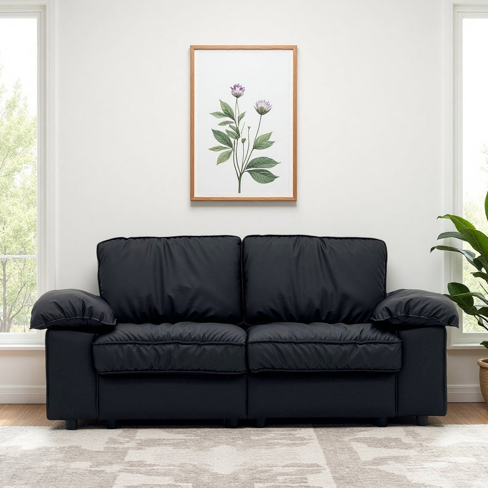 English Elm Fx-P20M-2S-Pubk Modern Black Faux Leather 2-Seater Sofa With Hidden Storage - Ideal For Small Spaces W576S00226