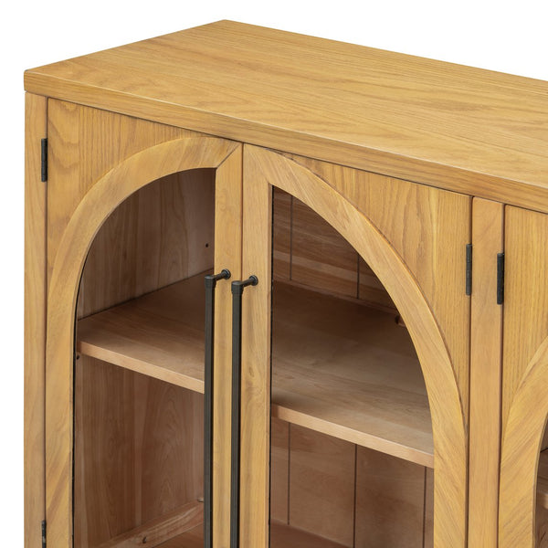English Elm Trexm Arched Glass Door Buffet Sideboard Oak Veneer Storage Cabinet for Dining Room Natural Wood XW000021AAE-2026