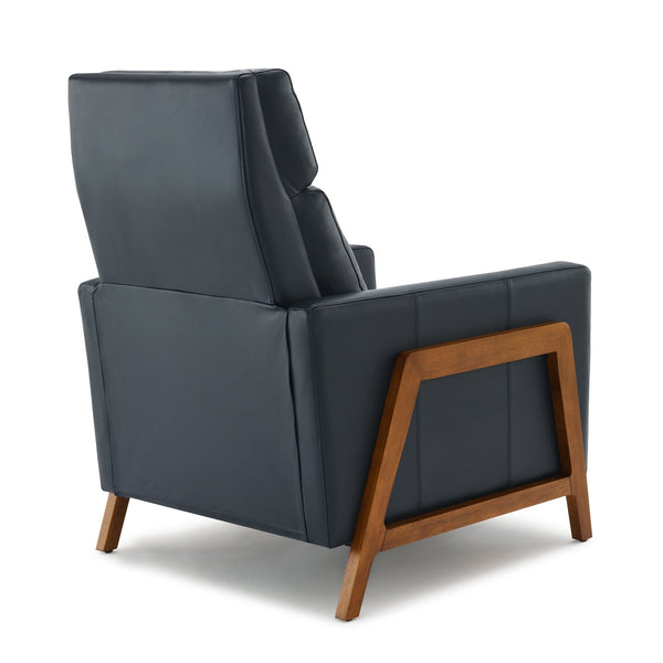 English Elm Richland Top-Grain Leather Push Back Recliner in Midnight Blue with Exposed Wood Frame, Cozy Seat Comfort B050P366073