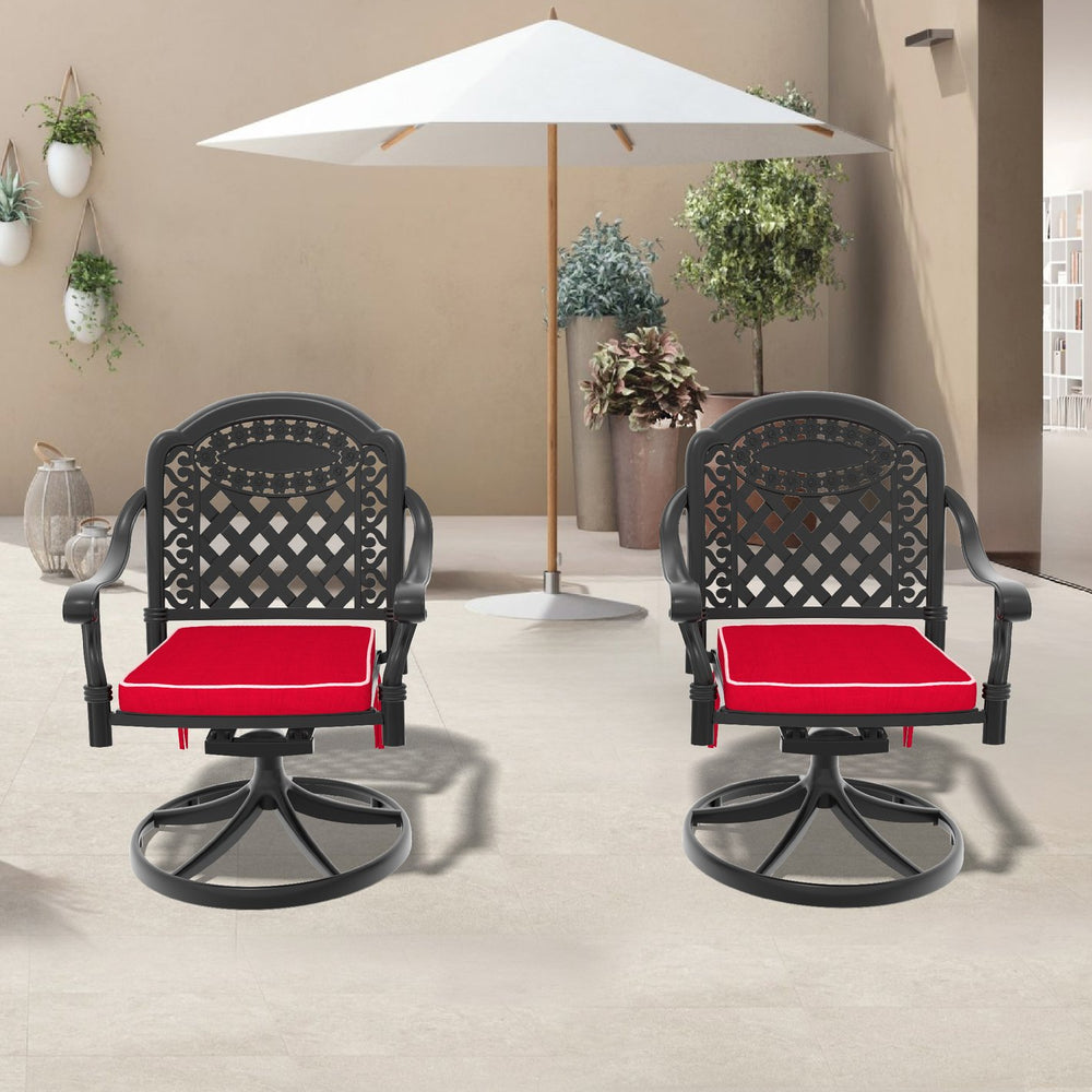 English Elm Cast Aluminum Patio Swivel Chair Set Of 2 With Black Frame & Vibrant Red Cushions For Outdoors W1710S00411