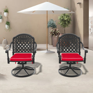 English Elm Cast Aluminum Patio Swivel Chair Set Of 2 With Black Frame & Vibrant Red Cushions For Outdoors W1710S00411
