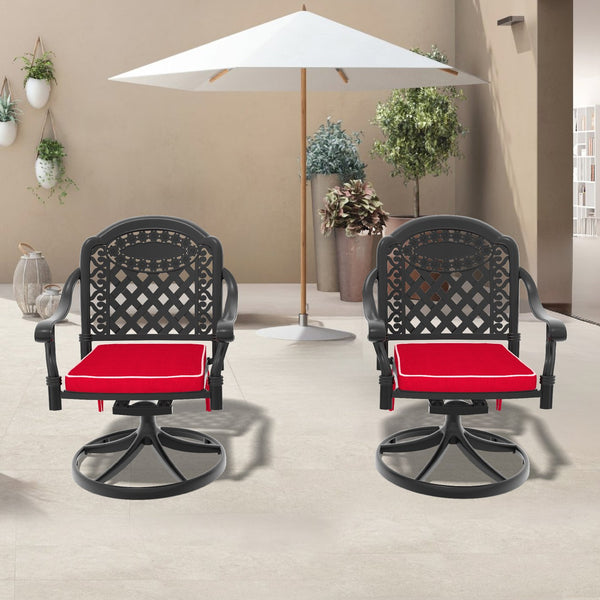 English Elm Cast Aluminum Patio Swivel Chair Set Of 2 With Black Frame & Vibrant Red Cushions For Outdoors W1710S00411