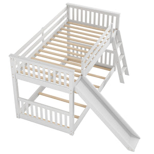 English Elm Twin Twin Bunk Bed with Convertible Slide & Reversible Ladder, Space-Saving Pine Frame for Kids Rooms White GX000213AAK-1