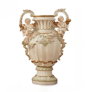 English Elm 28.35" Baroque Resin Cherub Vase with Gold Trim Rococo Relief Sculpture for Entryway W5709P462888