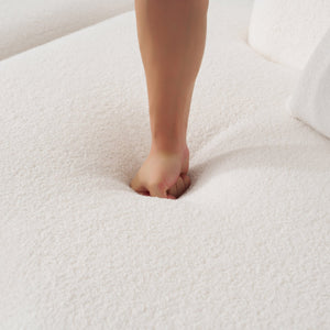 English Elm Curved Four-Seater Teddy Velvet Sofa with Full-Compression Sponge and Spring Support, No-Assembly, Compact White W3612S00001