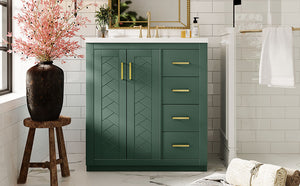 English Elm 30'' Bathroom Vanity - Retro Style With Ceramic Sink, Soft-Closing Doors & Ample Storage Space N710P191947F