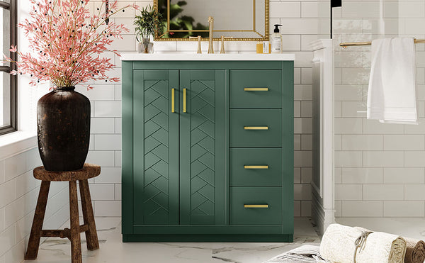 English Elm 30'' Bathroom Vanity - Retro Style With Ceramic Sink, Soft-Closing Doors & Ample Storage Space N710P191947F
