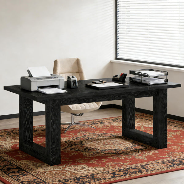 English Elm Sturdy Two-tier Computer Desk with File Cabinet and Monitor Riser for Home Office Black T3971P454054