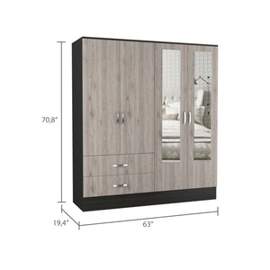 English Elm Gangi Modern 4-Door Armoire with Mirrors, 10 Shelves, 2 Drawers & Hanging Rod for Organized Bedrooms Black+Grey 74.8 L x 23.62 W x 3.94 H B097S00228