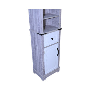 English Elm Narrow Farmhouse Bathroom Storage Cabinet with Adjustable Shelves, Drawer & Tall Linen Tower Design Grey+White W1412P271797