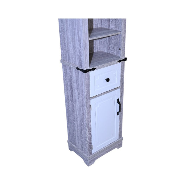 English Elm Narrow Farmhouse Bathroom Storage Cabinet with Adjustable Shelves, Drawer & Tall Linen Tower Design Grey+White W1412P271797