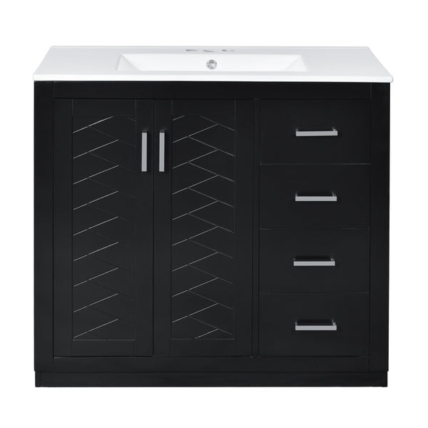 English Elm 36'' Bathroom Vanity with Ceramic Sink Combo Solid Wood Frame Soft-Closing Drawers Ample Storage Elegance Black N710P243327B
