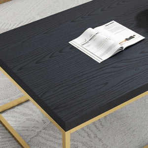 English Elm 47" Faux Stone Slab Coffee Table with Powder-coated Steel Frame for Modern Loft Living Gold+Black W3151P400580