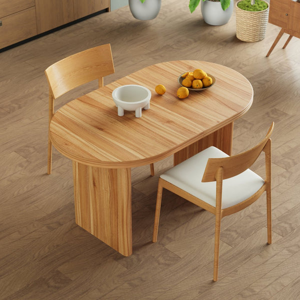 English Elm 55.11"-70.86" Extendable Dining Table with Sculpted Striped Legs Seats Six in Modern Style Natural Walnut W757P411752