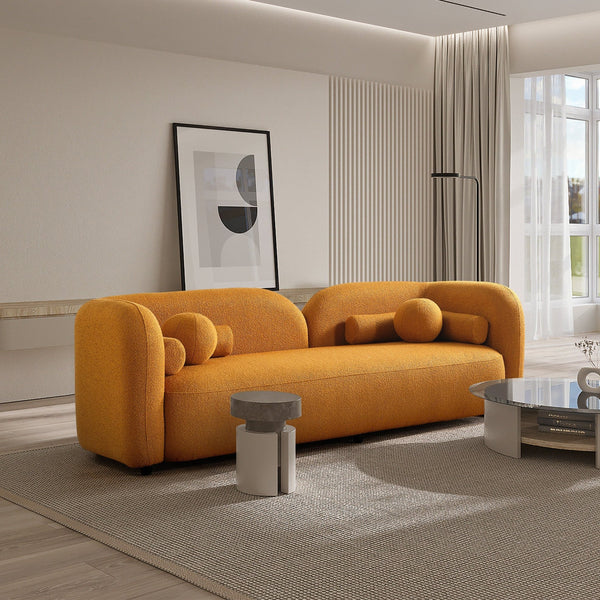 English Elm Donna Japandi Boucle Upholstered Sofa with Textured Fabric for Modern Living Rooms Dark Yellow,Rustic B183P231854