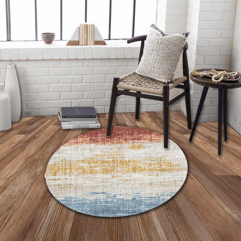 English Elm RABBIT Washable Non-Slip Round Rug 41" Ivory Multi — Durable Polyester, Foldable, Kid & Pet Friendly B186P261392