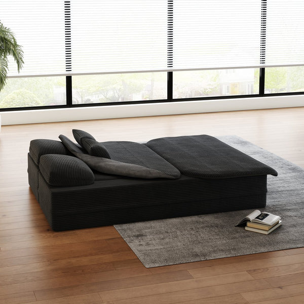 English Elm 75''2-In-1 Foldable Sofa Bed - Versatile Corduroy Lounge With Integrated Blanket & Pillows For Comfort W834P317046