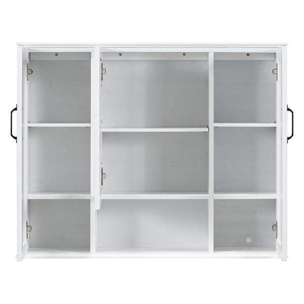 English Elm 36'' Mirror Cabinet with 3 Doors — Wall-Mounted Bathroom Storage Unit, MDF & Pine, Spacious Shelves White N725P346902K
